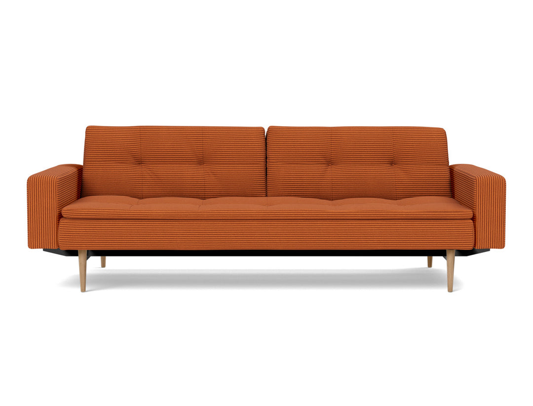 Canapea extensibila cu brate Dublexo Styletto Light Wood 115x210cm, tesatura la alegere #material_595-corduroy-burnt-orange
