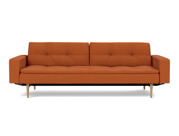 Canapea extensibila cu brate Dublexo Styletto Light Wood 115x210cm, tesatura la alegere #material_595-corduroy-burnt-orange