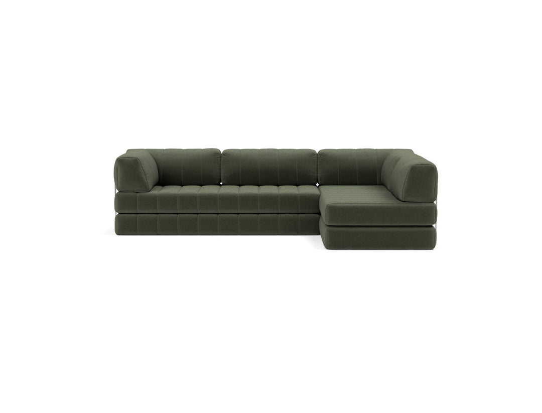 Canapea extensibila cu sezlong CozyPad L-Shape 312x208cm, tesatura la alegere #material_413-esina-olive-green