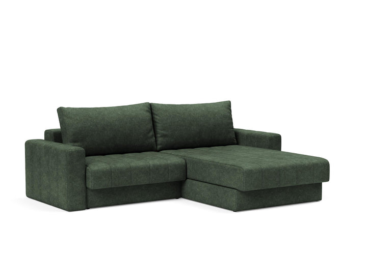 Canapea extensibila cu sezlong si brate, Akello, Avella Pine Green, 187x200 cm