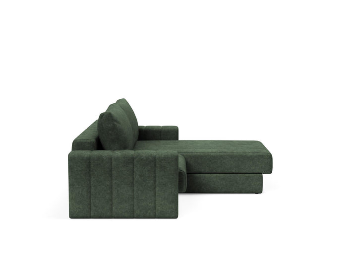 Canapea extensibila cu sezlong si brate, Akello, Avella Pine Green, 187x200 cm