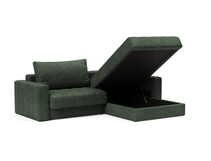 Canapea extensibila cu sezlong si brate, Akello, Avella Pine Green, 187x200 cm