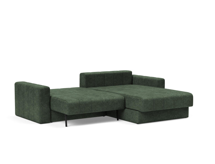 Canapea extensibila cu sezlong si brate, Akello, Avella Pine Green, 187x200 cm
