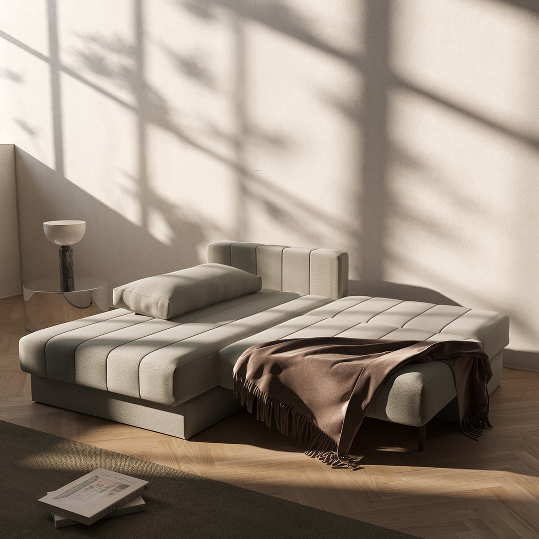 Canapea extensibila cu sezlong, Akello, Avella Sand, 187x200 cm
