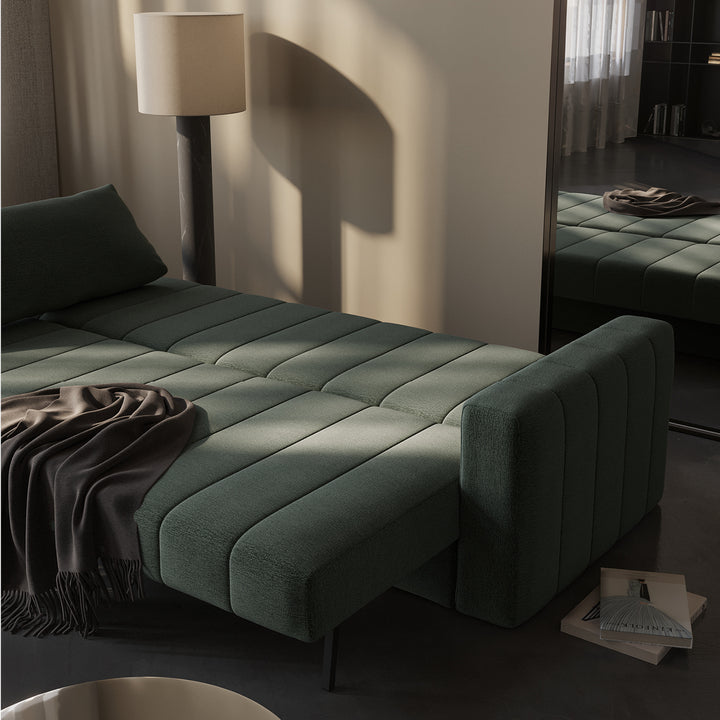 Canapea extensibila cu brate, Akello, Avella Pine Green, 140x200 cm
