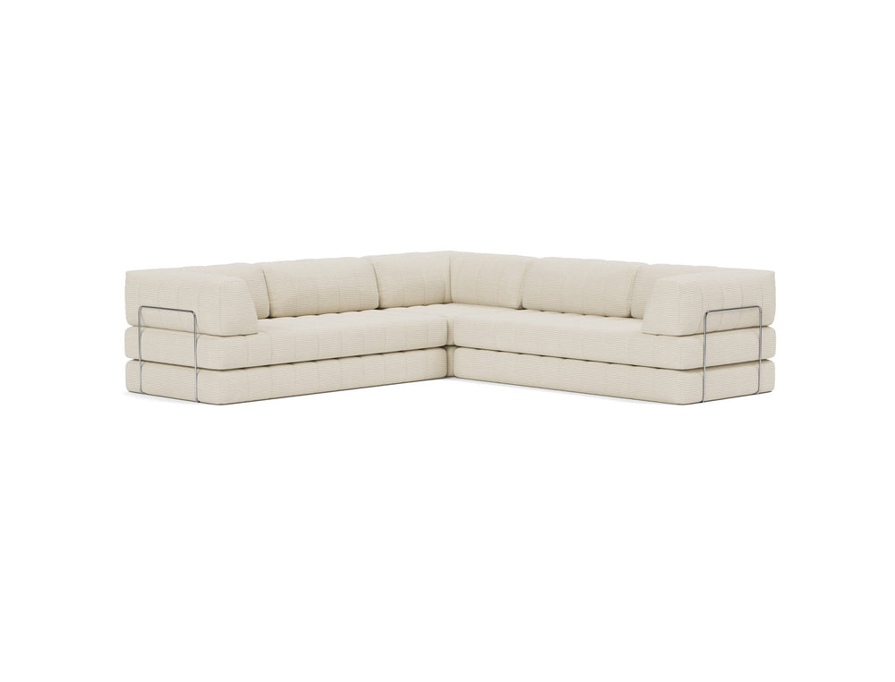 Canapea extensibila de colt CozyPad cu brate Corduroy Ivory 312x312cm