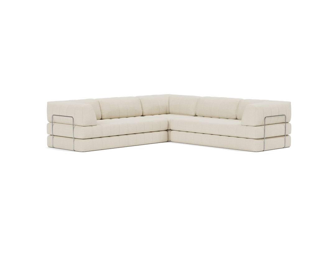 Canapea extensibila de colt CozyPad cu brate Corduroy Ivory 312x312cm