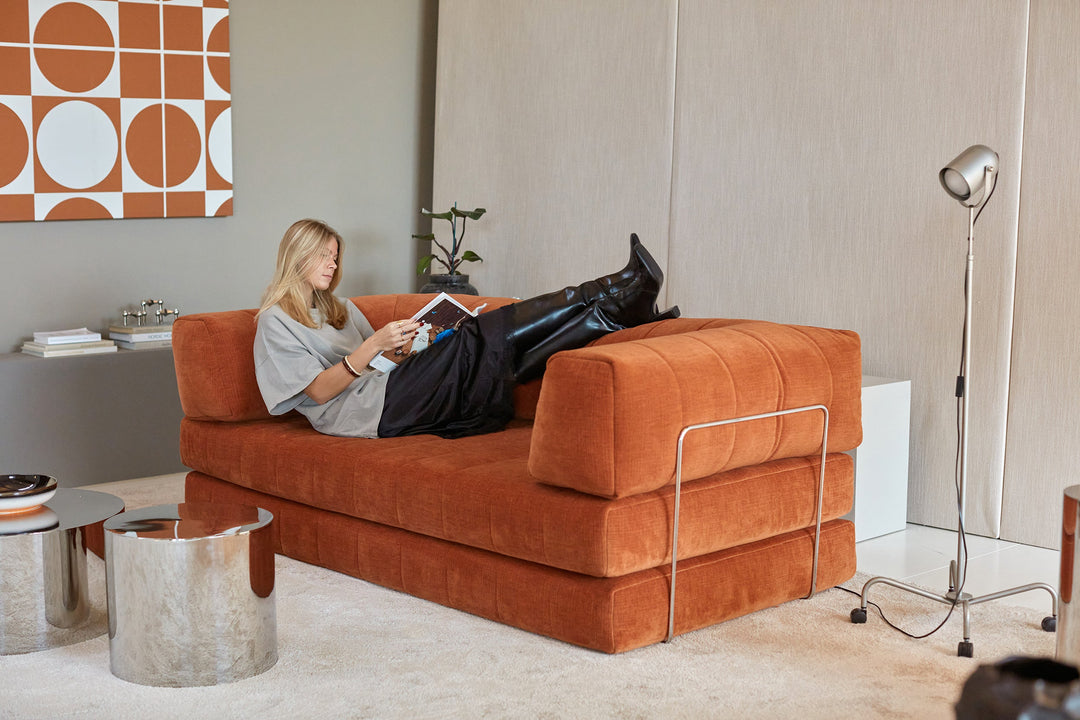 Canapea extensibila CozyPad cu brate Esina Rust Orange 208x208cm
