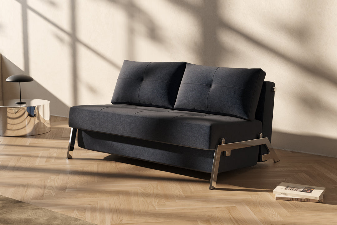 Canapea extensibilă Innovation Living Cubed Chrome, tapițerie 528 Mixed Dance Blue - fotografie de ambianță