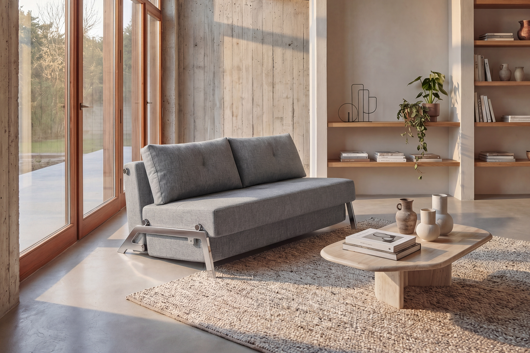 Canapea extensibilă Innovation Living Cubed Chrome, tapițerie 565 Twist Granite - fotografie de ambianță