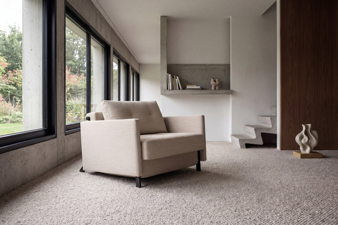 Fotoliu pat Innovation Living Cubed cu cotiere, tapițerie 612 Blida Sand Grey - fotografie de ambianță