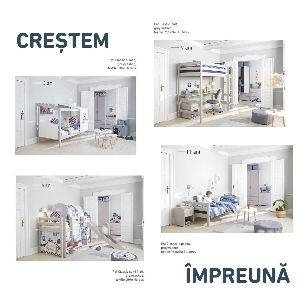 The Decorators: Paturi suprapuse inaltime 154 cm cu scara dreapta si sertare Flexa Classic 90x200 cm