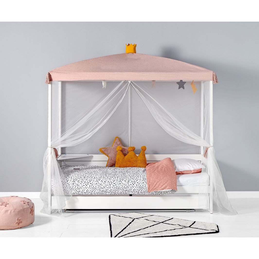 The Decorators: Puf rotund, Princess Stars, bumbac si umplutura EPS, roz, 30x60x60 cm