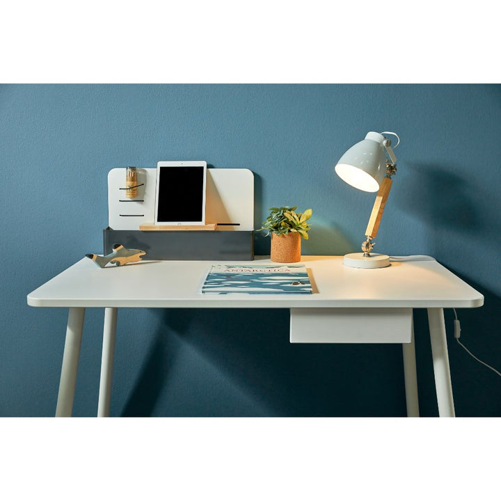 The Decorators: Birou copii cu sertar, lemn de pin si fag +MDF, alb, 120x 67x72 cm