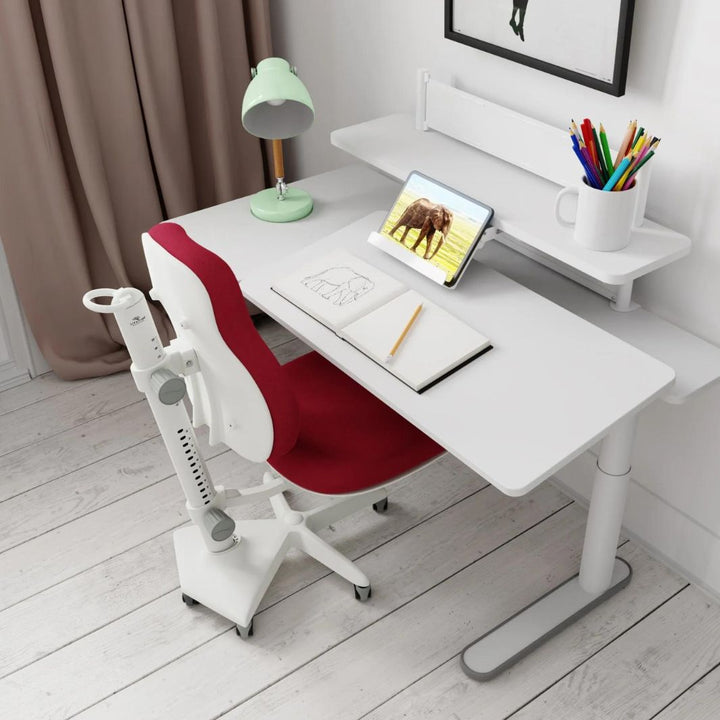 Scaun birou copii, ajustabil, Ergo, alb-rosu, h40-50 cm