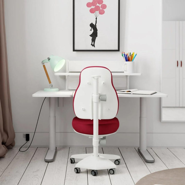 Scaun birou copii, ajustabil, Ergo, alb-rosu, h40-50 cm