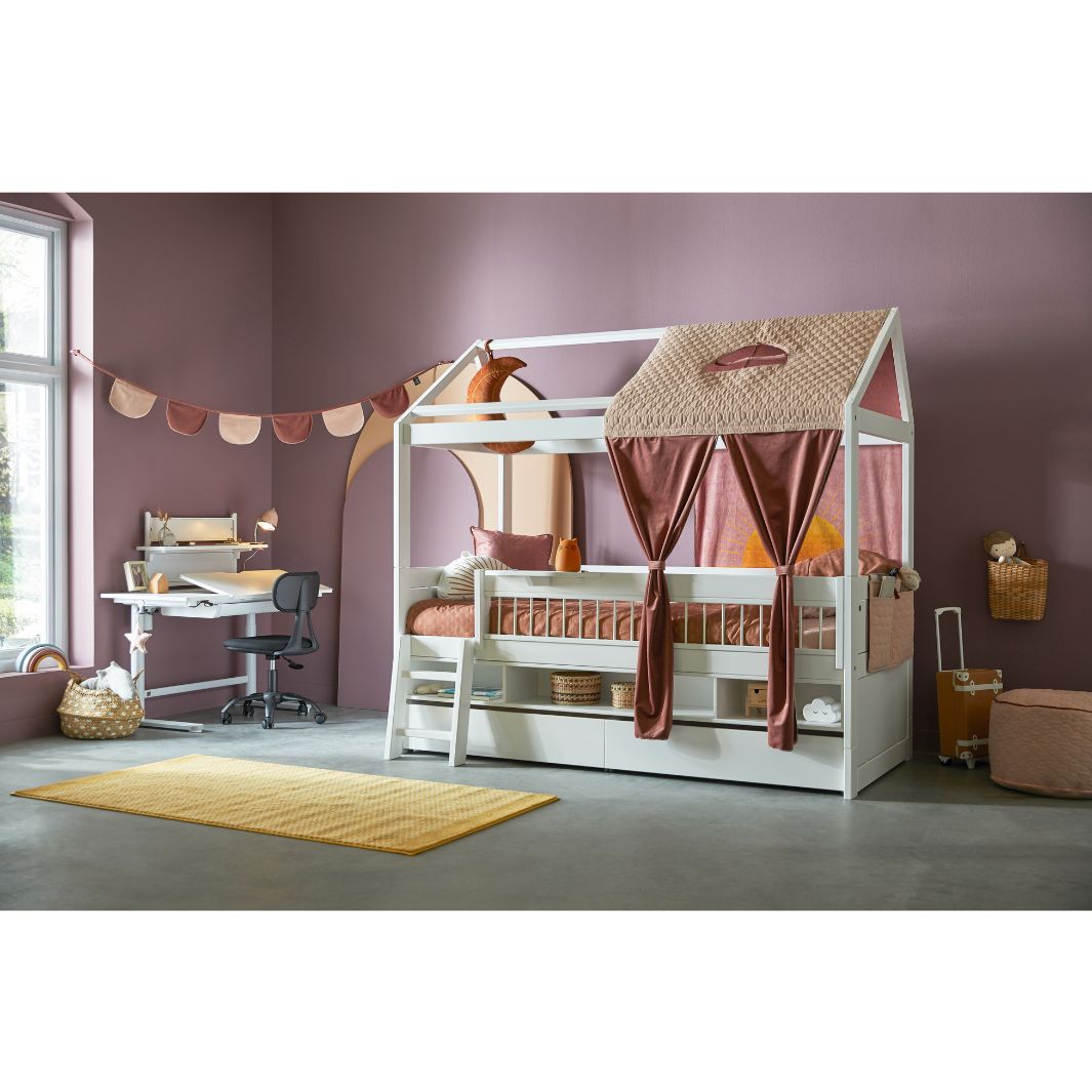 Baldachin pentru pat copii, Sunset Dreams, poliester si bumbac, roz, 100x246 cm
