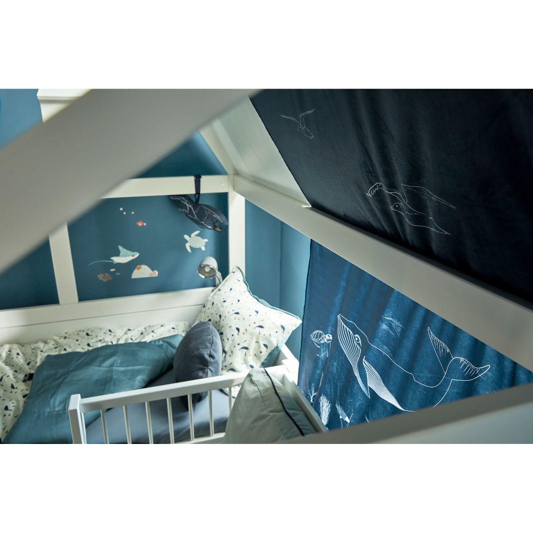 The Decorators: Baldachin pentru pat copii, Ocean Life, poliester si bumbac, albastru, 100x246 cm