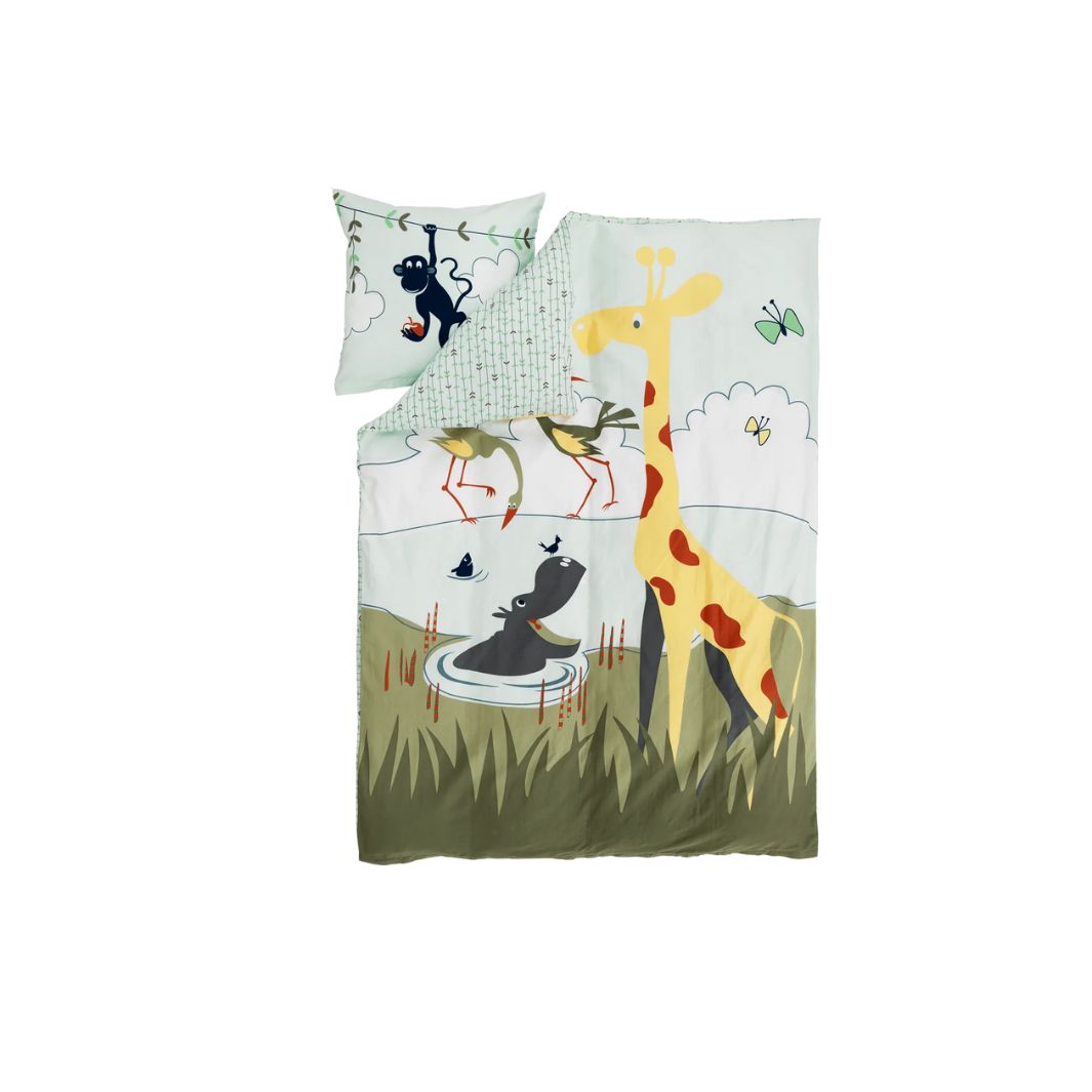 The Decorators: Lenjerie de pat pentru copii, Safari, bumbac, multicolor, 140x200 cm