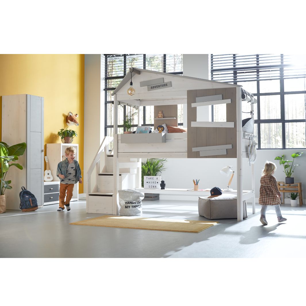 The Decorators: Pat casuta semi-inalt, Hideout, lemn de pin, 90x200 cm