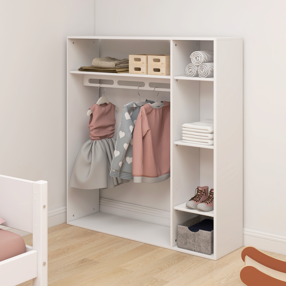 The Decorators: Dulap deschis cu bara pentru umerase si 4 polite Flexa Roomie
