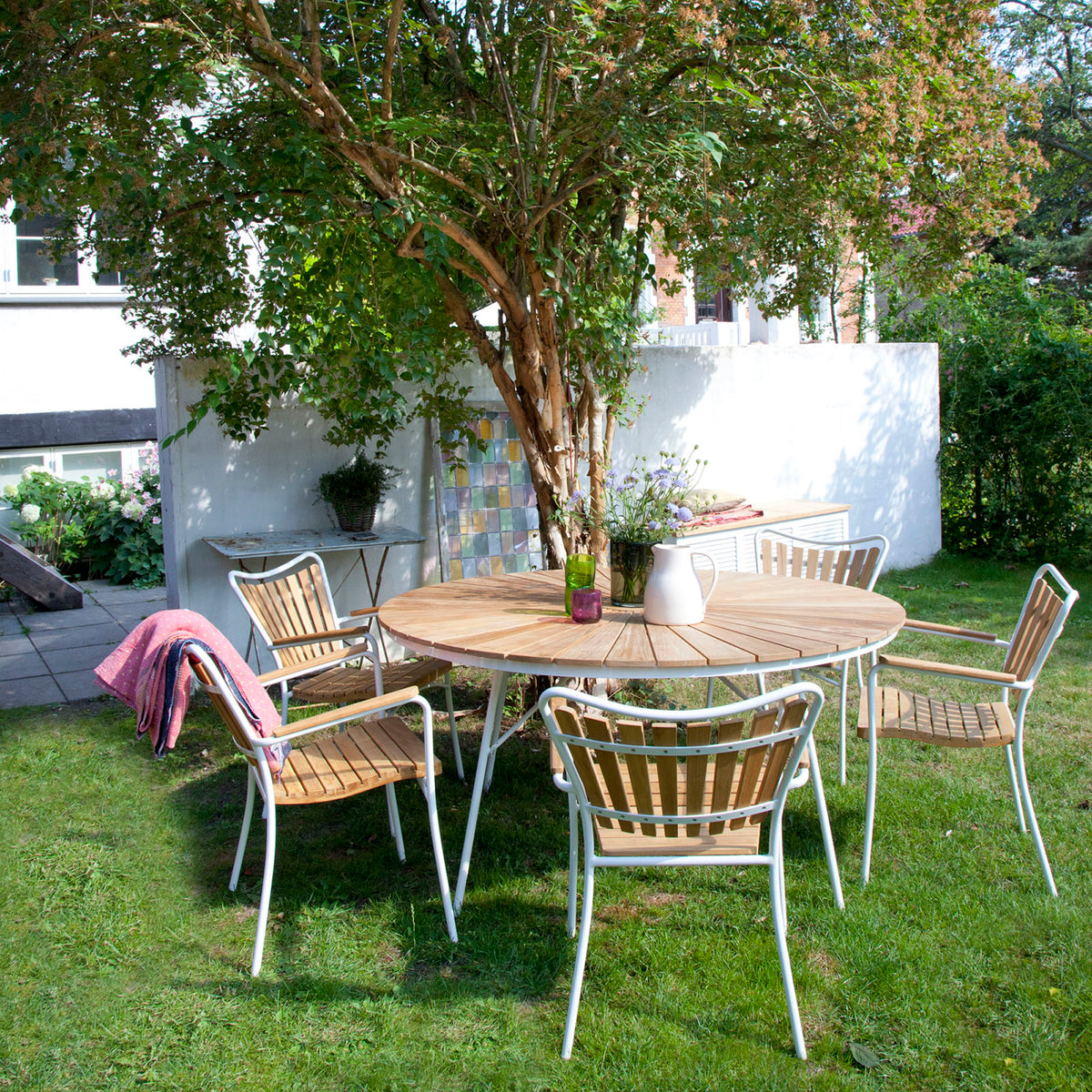Set dining Cinas Ellen 130 cm si 5 scaune alb