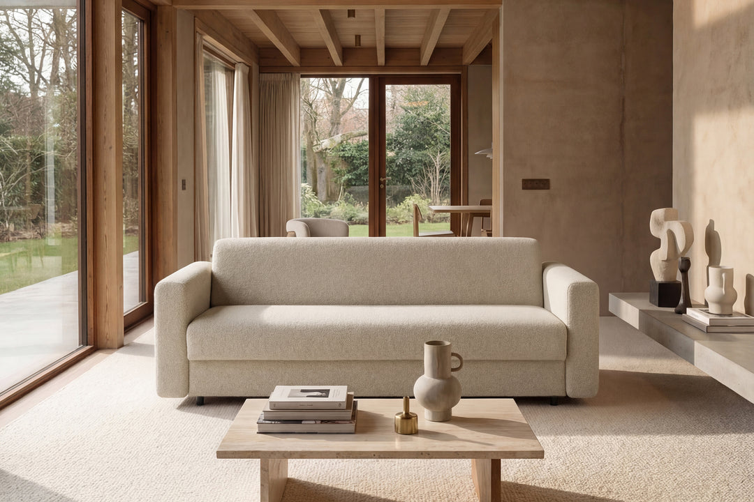 Canapea extensibilă Innovation Living Killian, tapițerie 539 Bouclé Beige - fotografie de ambianță