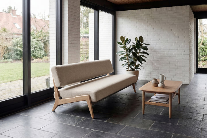 Canapea extensibilă Innovation Living Nolis, tapițerie 539 Bouclé Beige - fotografie de ambianță