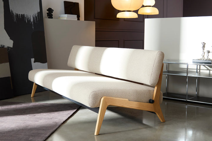 Canapea extensibilă Innovation Living Nolis, tapițerie 539 Bouclé Beige - fotografie de ambianță