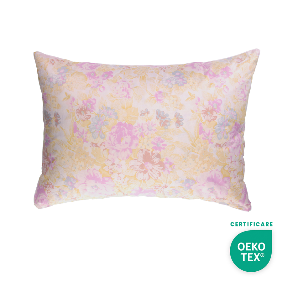 Perna Moale HappyNest, Model Inflorat Roz, 50/70 cm, cu 30% Puf de Gasca HappyNest