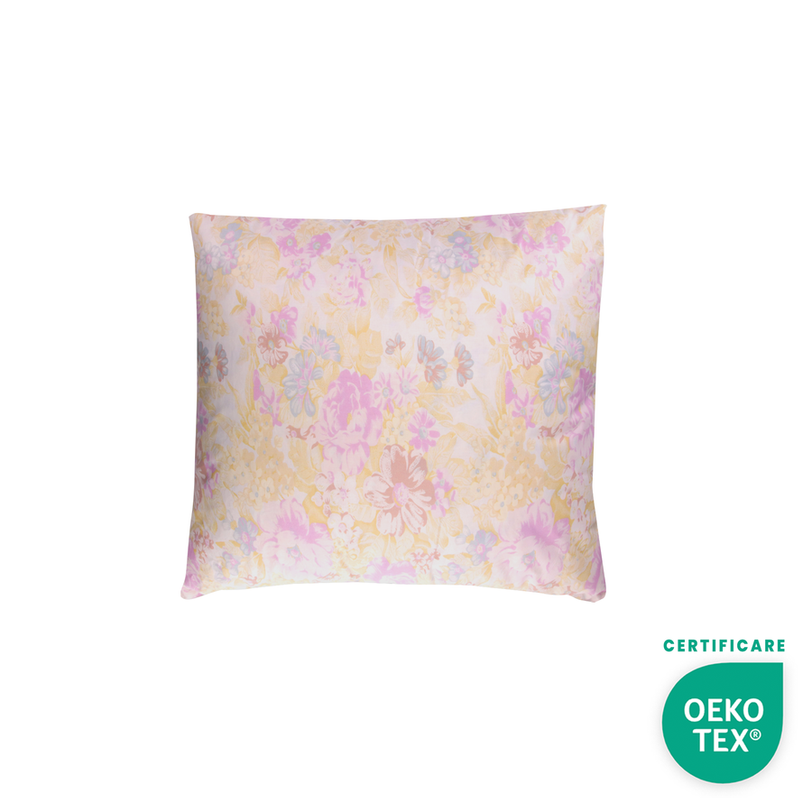 Perna Mica HappyNest, Model Înflorat Roz, 40/40 cm, cu 30% Puf de Gasca HappyNest