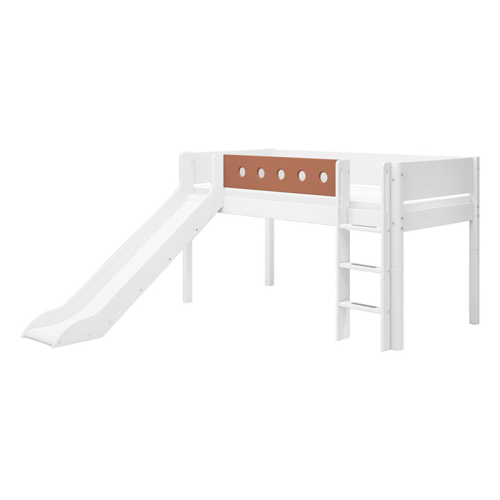 The Decorators: Pat inaltime 120 cm cu scara dreapta si tobogan Flexa White 90x200 cm