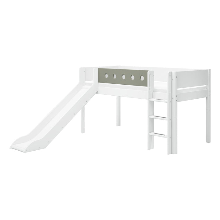 The Decorators: Pat inaltime 120 cm cu scara dreapta si tobogan Flexa White 90x200 cm