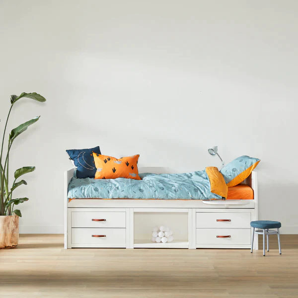 Pat divan, lemn de pin,  alb, 90x200 cm