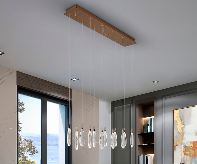 Lustra Schuller Lagrimas 12 lumini bar 100 cm rose gold sticla tăiată