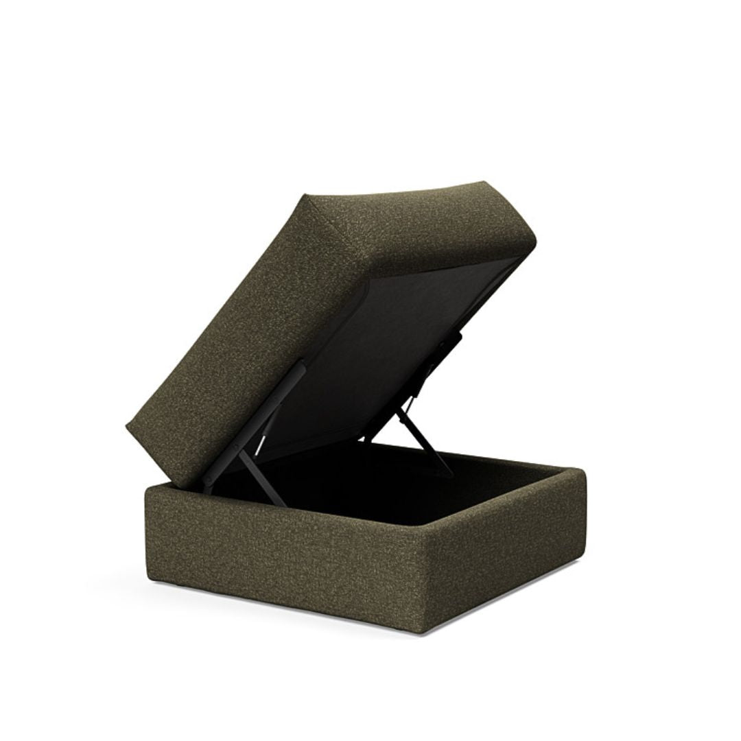 The Decorators: Taburet otoman cu depozitare Cornila Bouclé Forest Green 75x75cm