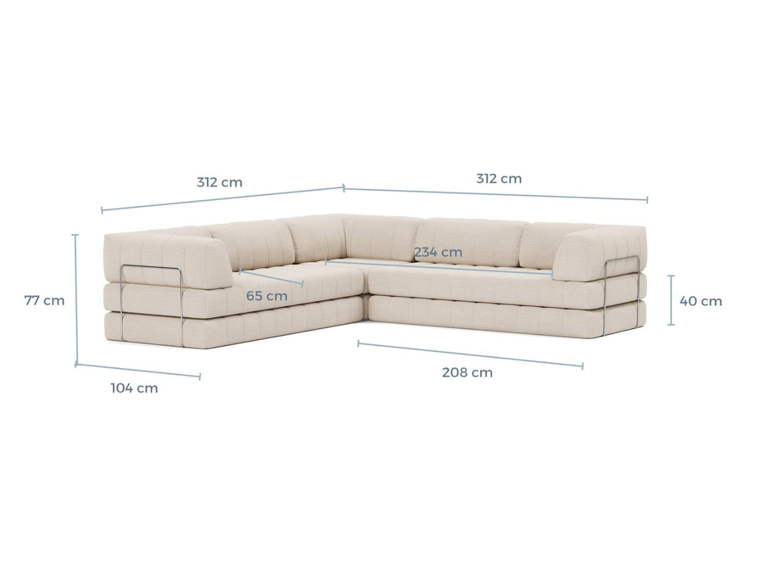 Canapea extensibila de colt CozyPad cu brate Taura Cappuccino 312x312cm