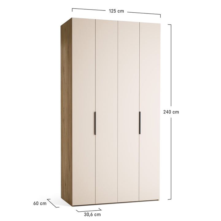Dulap cu 4 usi albe si carcasa stejar VOX Stor L 140 cm