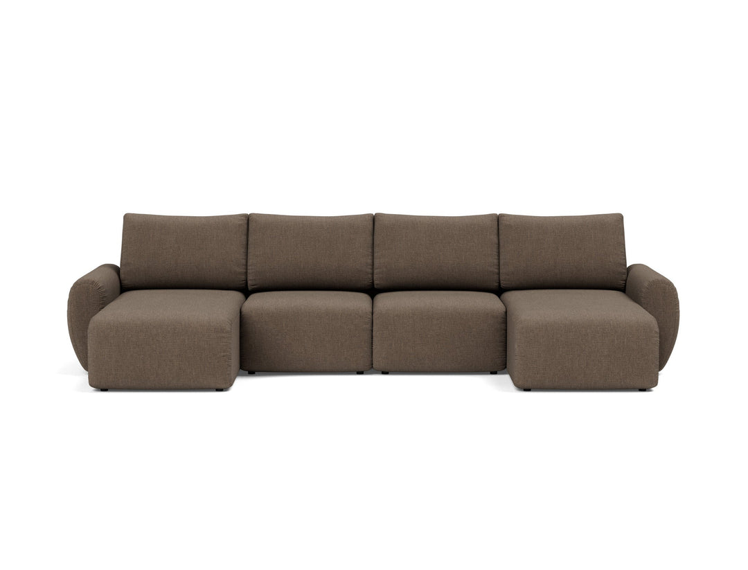 Canapea extensibila in forma de U Norum cu brate rotunjite Esina Cedar Brown 145x320cm