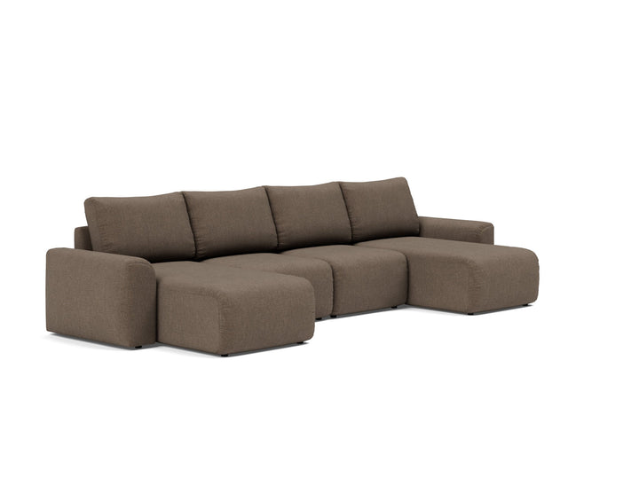 Canapea extensibila in forma de U Norum cu brate masive Esina Cedar Brown 145x320cm