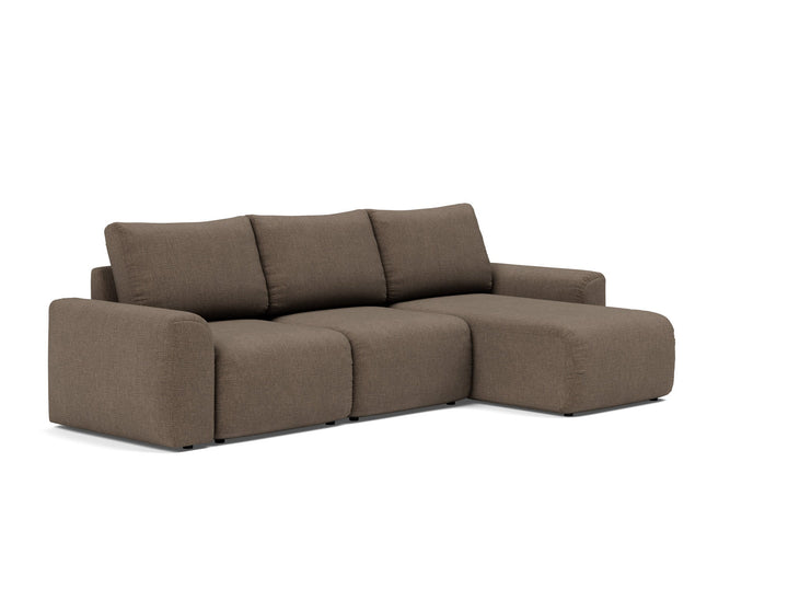 Canapea extensibila cu sezlong Norum cu brate masive Esina Cedar Brown 145x240cm