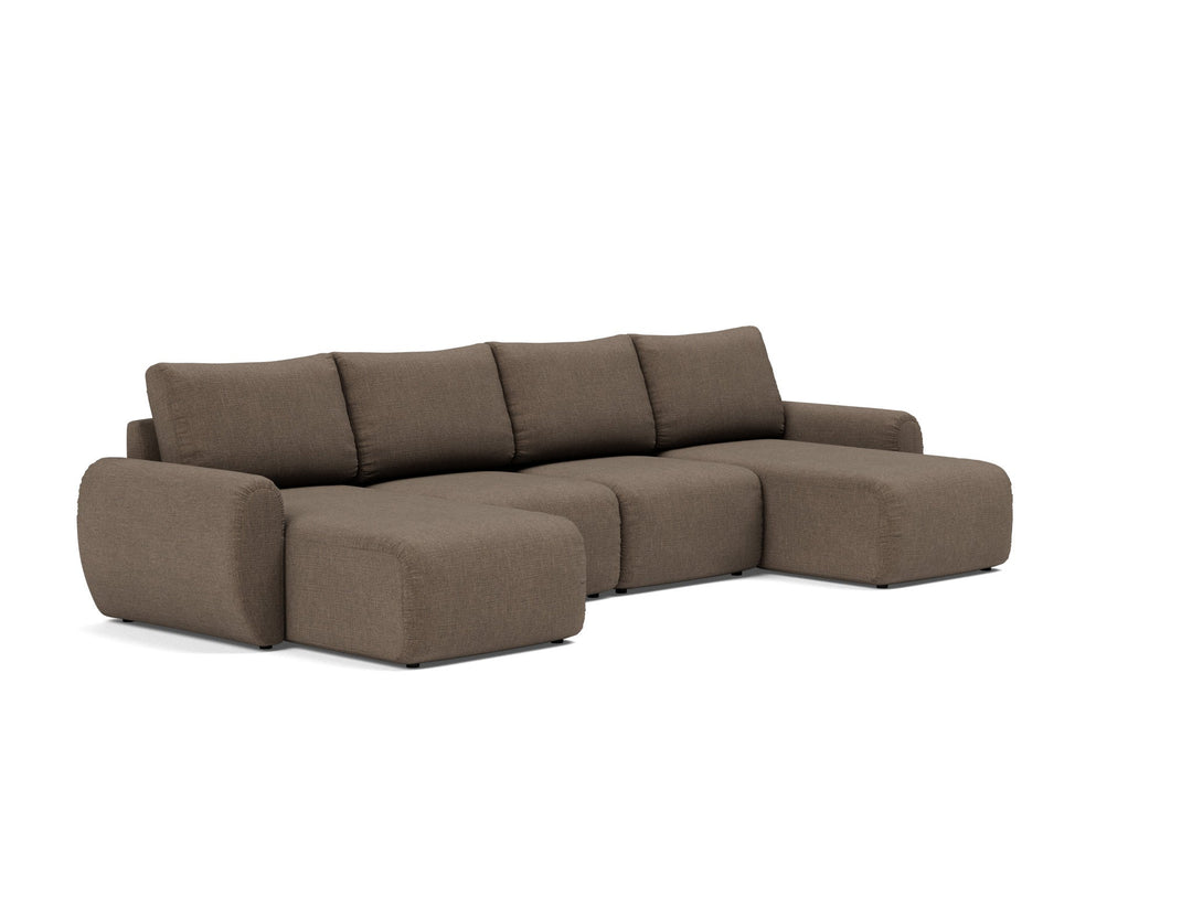 Canapea extensibila in forma de U Norum cu brate rotunjite Esina Cedar Brown 145x320cm