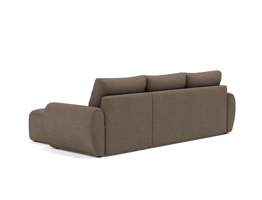 Canapea extensibila cu sezlong Norum cu brate rotunjite Esina Cedar Brown 145x240cm