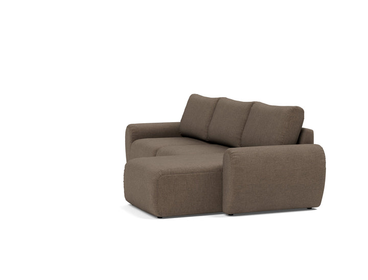 Canapea extensibila cu sezlong Norum cu brate rotunjite Esina Cedar Brown 145x240cm