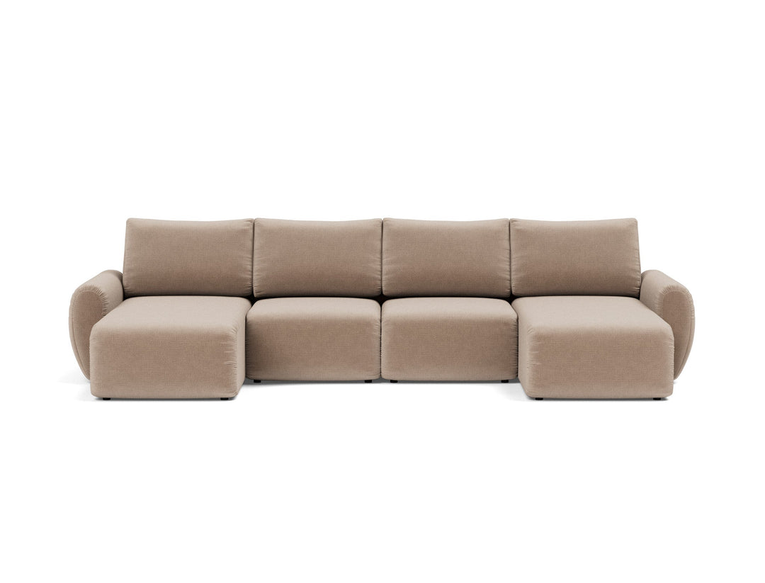 Canapea extensibila in forma de U Norum cu brate rotunjite Esina Mocha 145x320cm