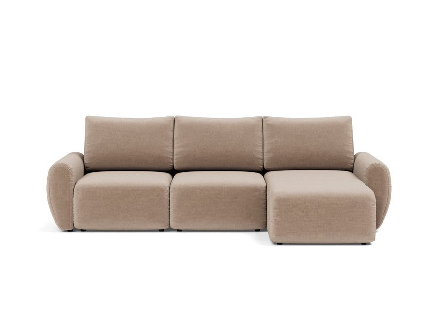 Canapea extensibila cu sezlong Norum cu brate rotunjite Esina Mocha 145x240cm