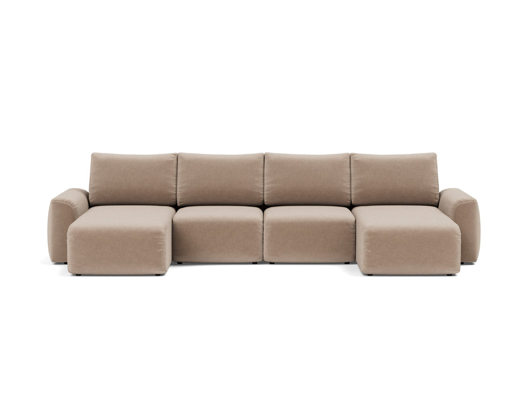 Canapea extensibila in forma de U Norum cu brate masive Esina Mocha 145x320cm