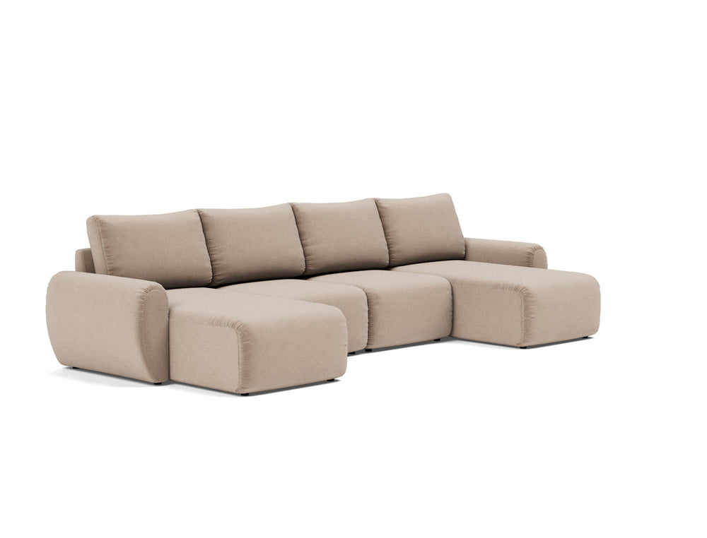 Canapea extensibila in forma de U Norum cu brate rotunjite Esina Mocha 145x320cm