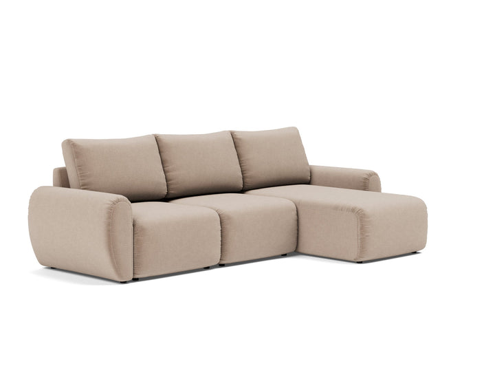 Canapea extensibila cu sezlong Norum cu brate rotunjite Esina Mocha 145x240cm