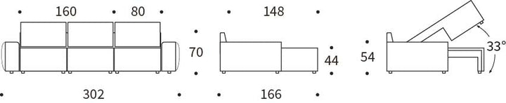 Canapea extensibila cu sezlong Norum cu brate masive Esina Cedar Brown 145x240cm